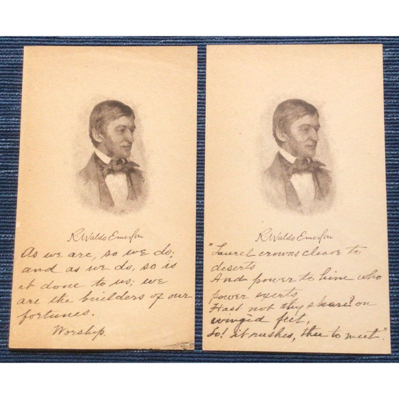 Vtg Essayist Poet RALPH WALDO EMERSON Head Engraving Pair Portrait Photo 927A